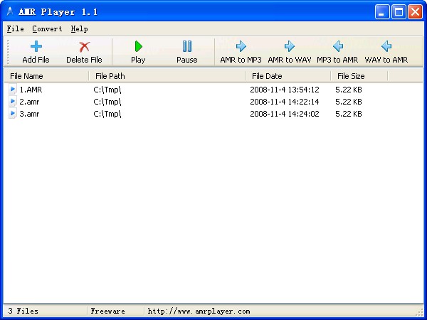 freeware to play AMR audio files and convert AMR with MP3/WAV