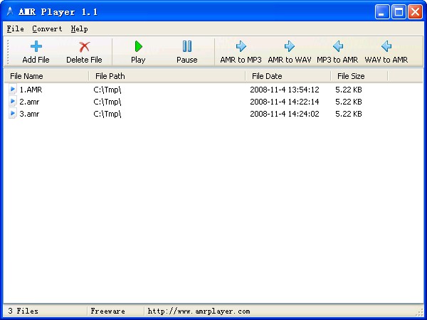 Click to view AMR Player 1.3 screenshot